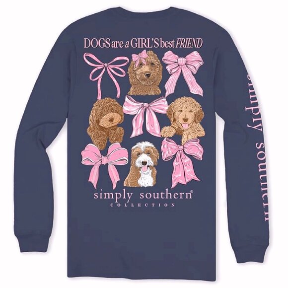 Simply Southern Dogs Are A Girl’s Best Friend Long Sleeve T-Shirt Crew Top NEW - Picture 1 of 5